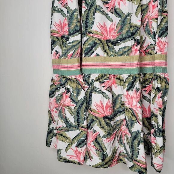 Loft Sundress Linen Blend Pink Green White Tropical Floral Maxi 0 Paradise - Picture 4 of 9